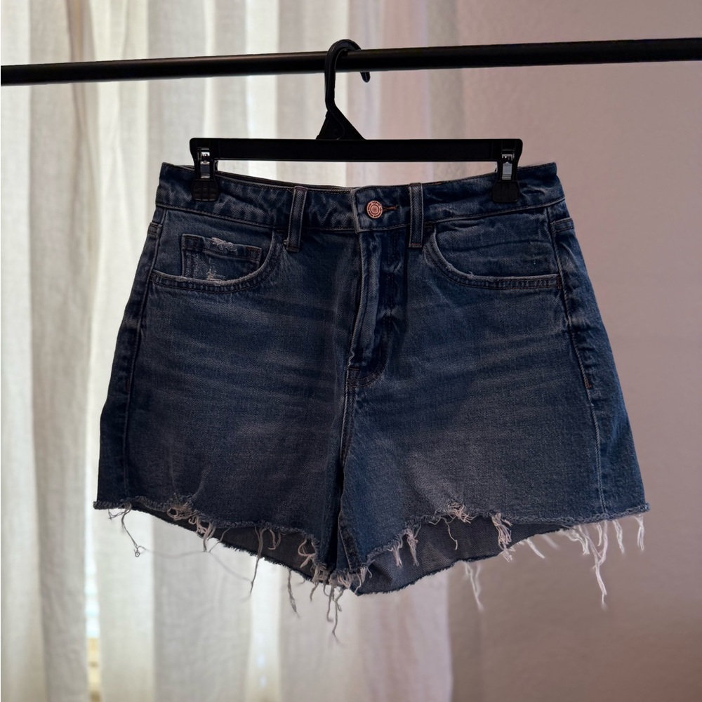Classic Blue Frayed Hem Jean Shorts